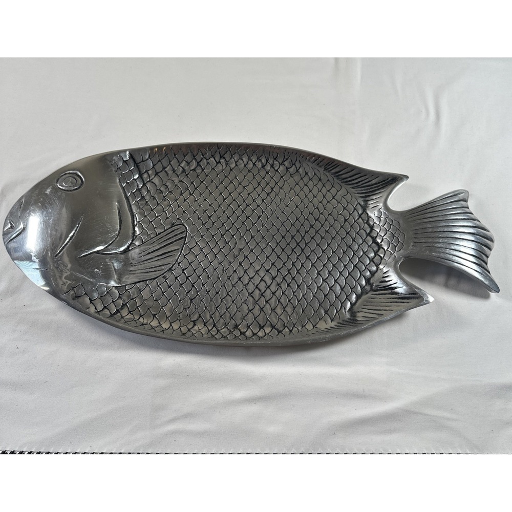 Fish Platter Cast Aluminum Large Silver Nautical Coastal Serving Tray